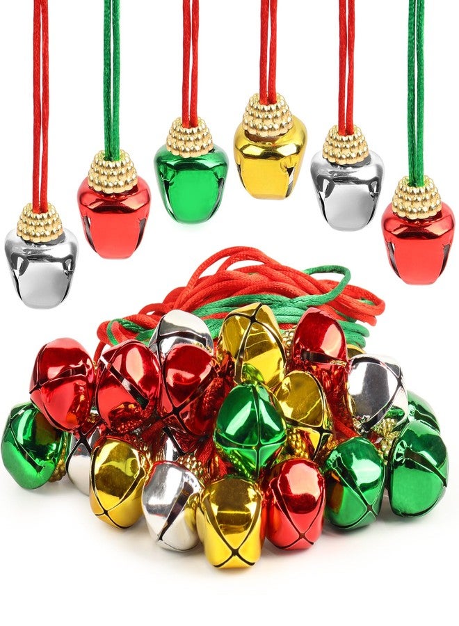 LIGHOON 24 PCS Christmas Jingle Bell, Necklace Bells with Rope for Christmas Holiday Party Decoration Supplies (Red, Green, Silver, Gold) - Image 1
